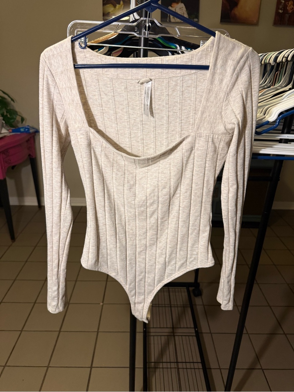 Free People Ribbed Scoop Neck Long-Sleeve Bodysuit - Cream